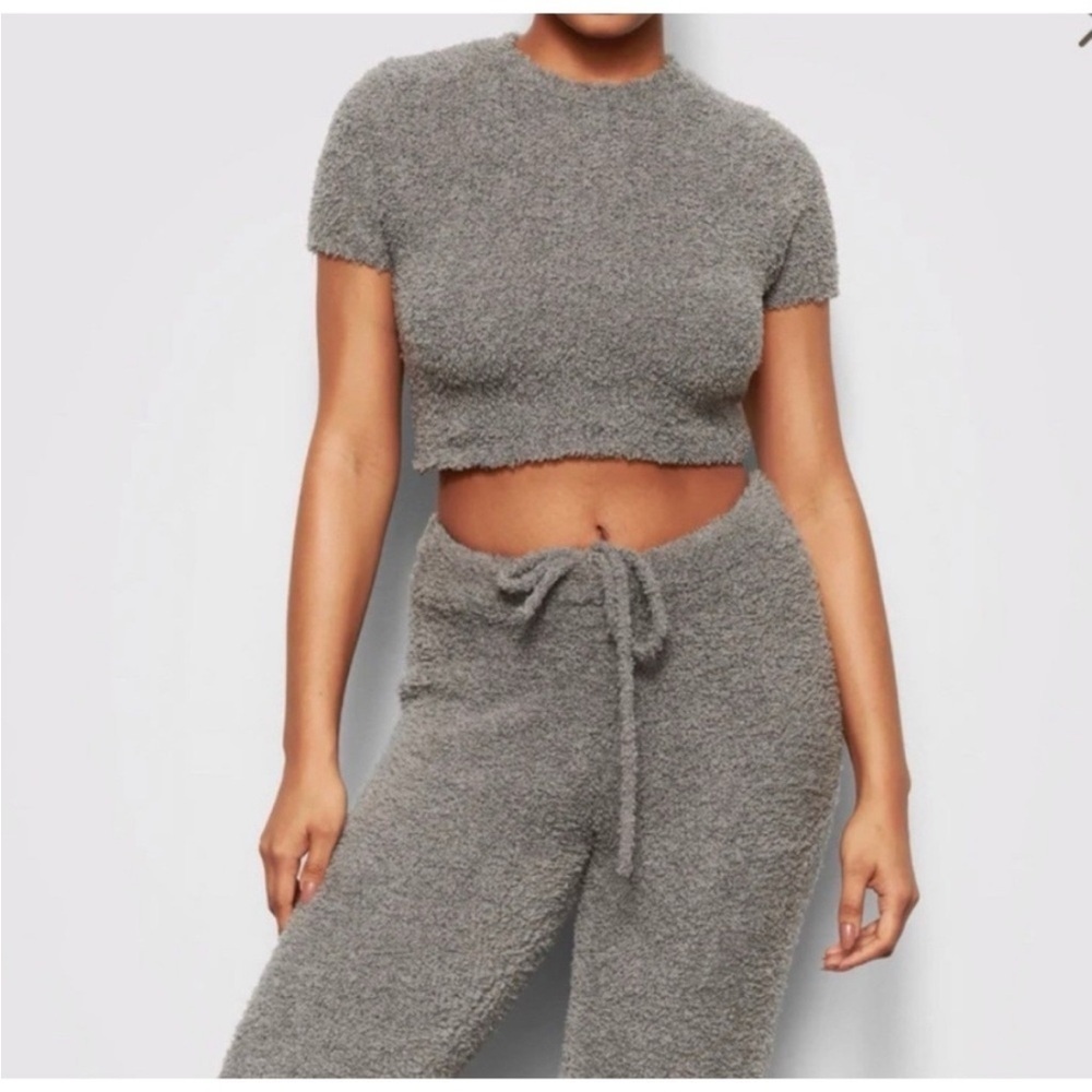 SKIMS Cozy Knit Teddy Crop Top Short Sleeve Gray Size XXS/XS - Picture 8 of 9